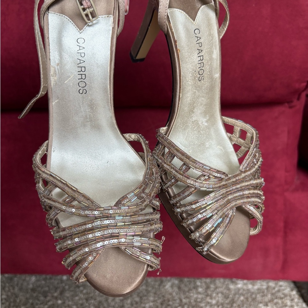 Caparros Shimmering Beige Strappy Heels